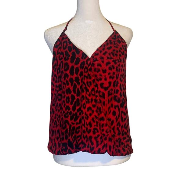 Parker red & black leopard print silk top size S - Picture 1 of 12